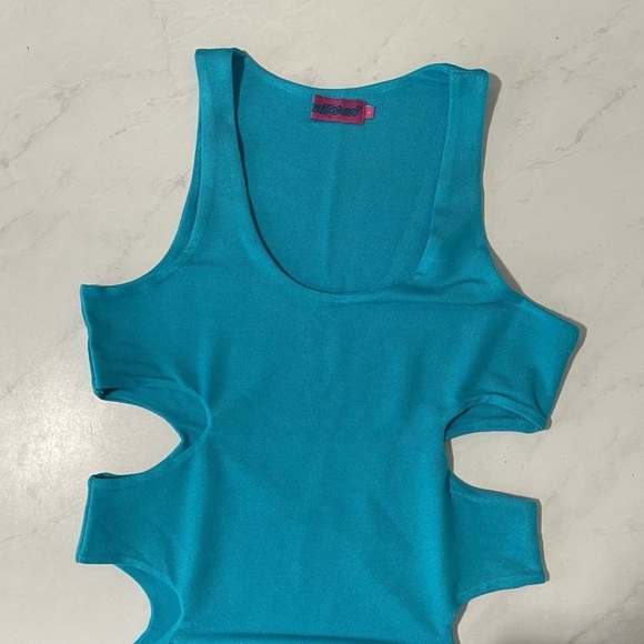 Edikted Turquoise Wilma Cutout Bodycon Mini Dress Size Large - Picture 4 of 7
